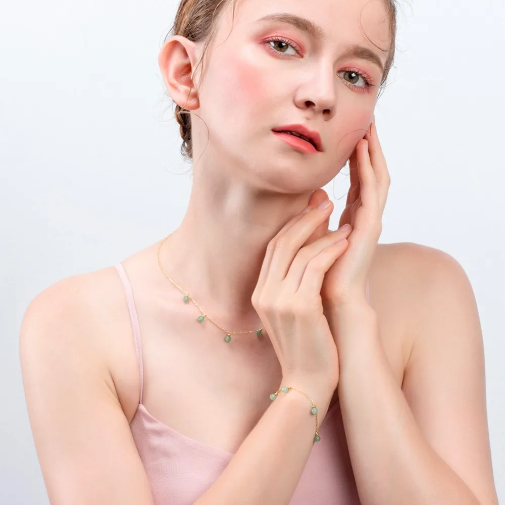 ORSA JEWELS Настоящее 925 пробы Серебряный женский очаровательный браслет из натурального авантюрина 18 к золотая цепочка вечерние ювелирные изделия SB45