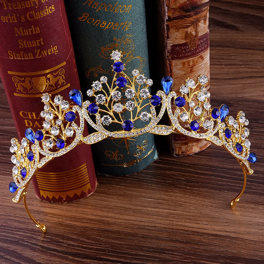 Bride Wedding Luxury Blue Crystal Tiaras For Women Elegant Bridal Crowns king Hair Accessories Fashion jewelry | Украшения и