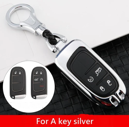 For A key silver Автомобильный оцинкованный сплав чехол для ключей цепочка на клапане для Jeep Grand Cherokee Compass Patriot Renegade для Dodge Challenger путешествие Fiat - Название цвета: For A key silver