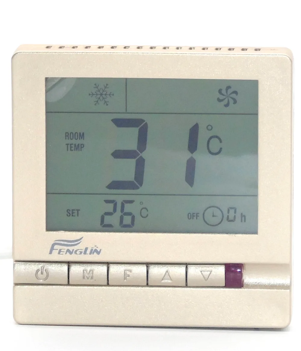 

heat cool temp thermostat with golden panel