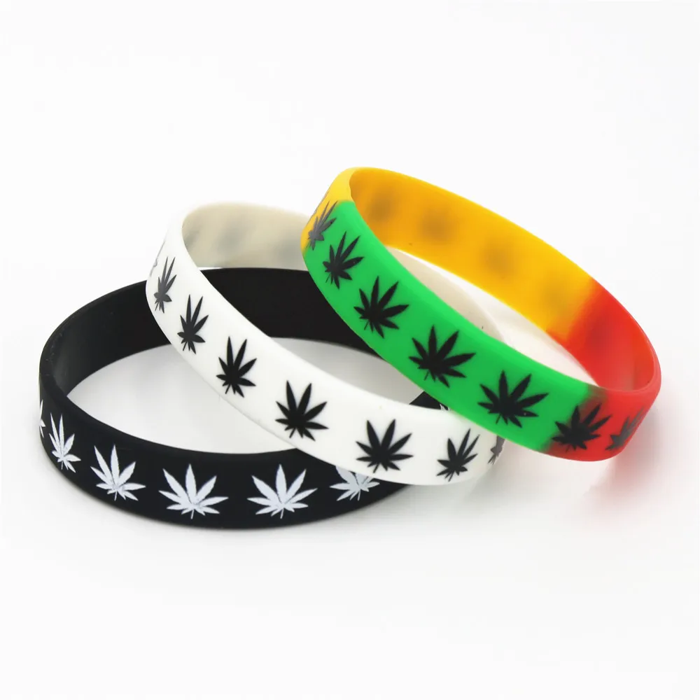 

3PC leaves Jamaica weed Rasta Reggae Silicone Bracelet&Bangles Black White Color Rubber wristband Fashion jewelry Gifts SH125