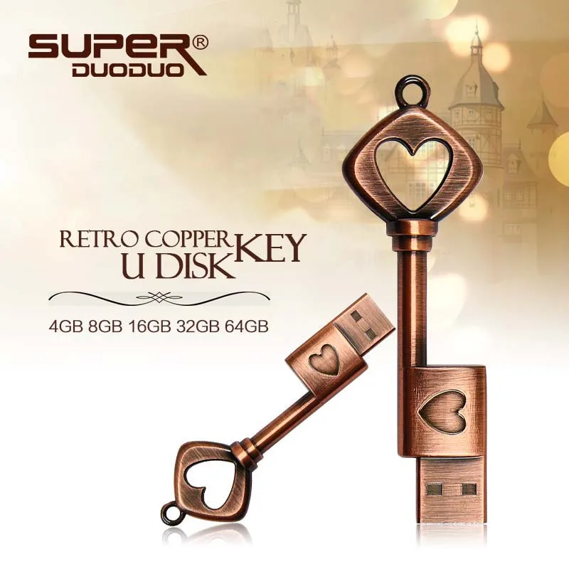 Металлический ключ с сердцем, usb флеш-накопитель, медная любовь, флешка, 4 ГБ, 8 ГБ, 16 ГБ, 32 ГБ, флеш-накопитель, карта памяти, u-диск, модные подарки