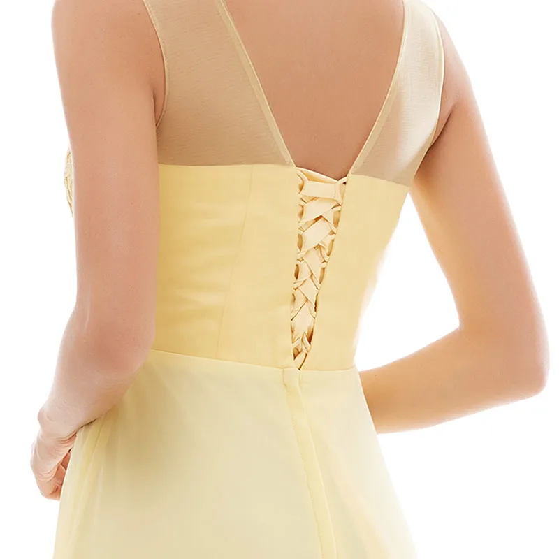 Длинное платье для подружки невесты Tanpell черное без рукавов с аппликацией в пол