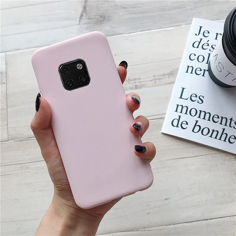light pink matte silicone phone case on for huawei mate 10 lite 20 lite mate20 mate10 lite 9 pro mate 30 candy color soft tpu back cover - Цвет: light pink