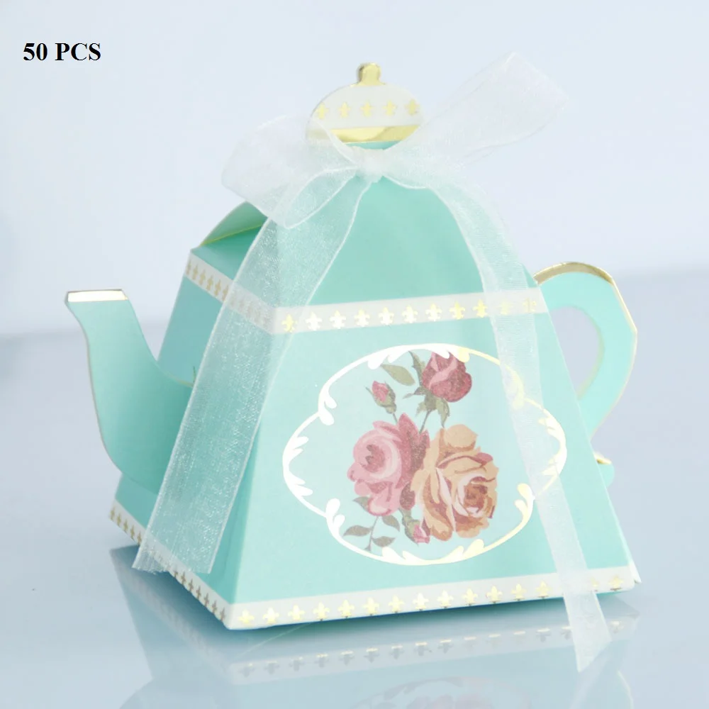 Bule 50 PCS 100/50 шт Королевский чайник, свадебный подарок, коробка для конфет, подарок для ребенка, подарочные бумажные коробки, детские принадлежности для дня рождения, розовый, синий, красный - Цвет: Bule 50 PCS