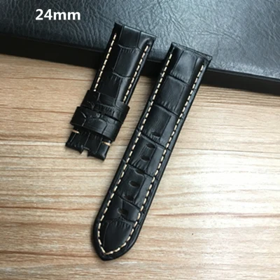 24mm Black 24 26 мм черный коричневый синий розовый желтый крокодил узор Натуральная кожа ремешок для Panerai PAM браслет с гравировкой - Цвет ремешка: 24mm Black