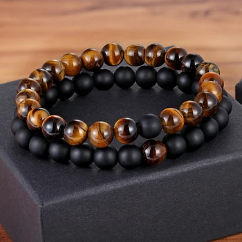 XQNI 2pcs/set Style Couples Distance Bracelet Natural Stone Yoga Beaded Bracelet for Men Women Friend Gift Charm Strand Jewelry 6