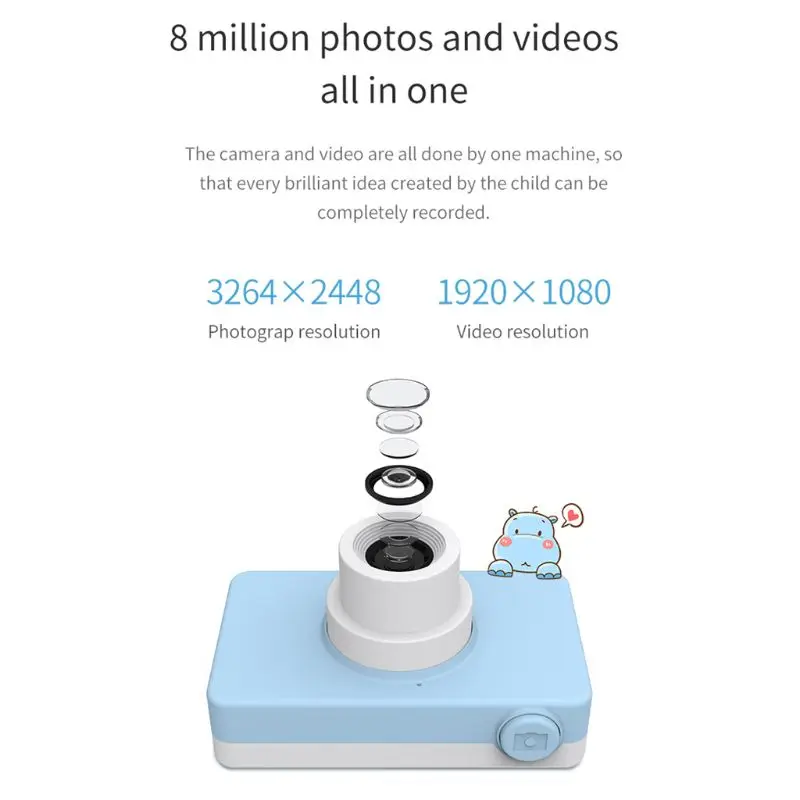 OOTDTY мультфильм Животные Детская Цифровая камера 2 дюйма экран HD 8MP силиконовый мягкий чехол 32g Micro SD карта подарок на день рождения