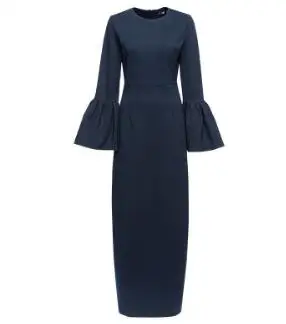 Buytiz ОАЭ мусульманское abaya Макси платье с расклешенными рукавами длинное халаты кимоно Рамадан Исламская, молитвенная зеленый синий Костюмы турецкий юбка - Цвет: Black