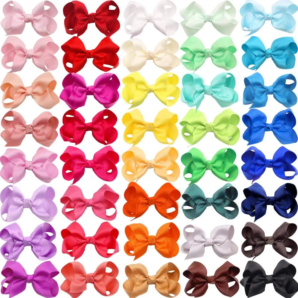 40 Colors/Set Little Girls 3" Hair Bows Clips In Pairs Mix Colors Pigtail Bow Alligator Hair Clips for Baby Girls Toddlers Kids