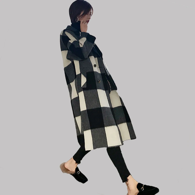 

Зимнее женское Шерстяное Пальто, новое длинное шерстяное пальто, однотонное, в клетку, теплое, утепленное, шерстяное пальто выше колена, 30%