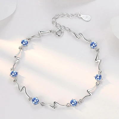 Blue Женские браслеты, 925 пробы, серебряные ювелирные изделия, натуральный морской голубой топаз, Свадебный обручальный браслет для женщин, популярный Рождественский подарок - Цвет камня: Blue
