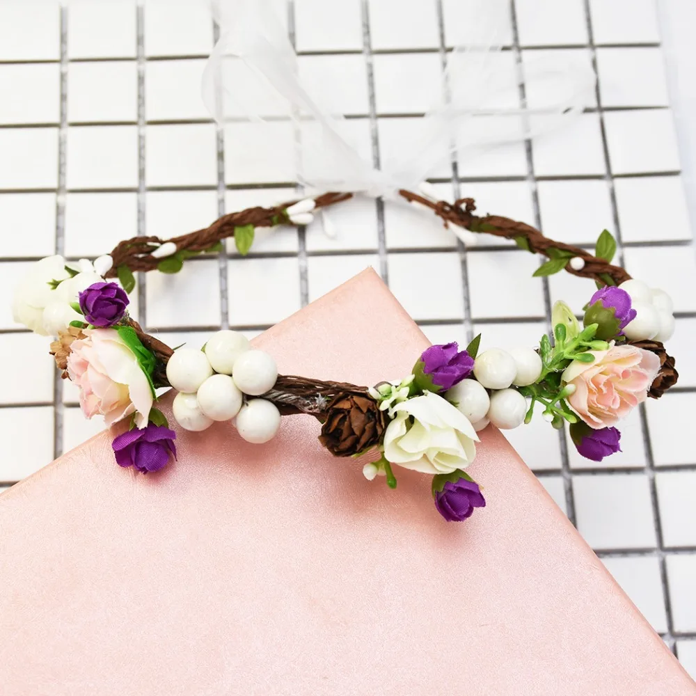 

Bridal Wreath Wedding Simulation Flower Turban Seaside Beach Female Hair Accessories Crown Tiara Wig Tiara Jewelry.