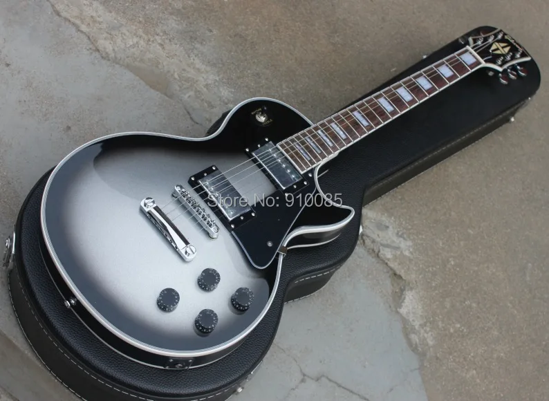LP Пользовательские Электрогитары серебро взрыв черных тонов оптом и в розницу oem