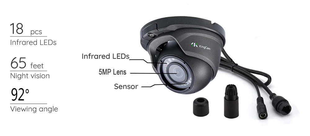 KingCam металлическая Антивандальная POE ip-камера 2,8 мм объектив широкий угол 1080P 4MP 5MP безопасности ONVIF CCTV купольная SMD IP камера