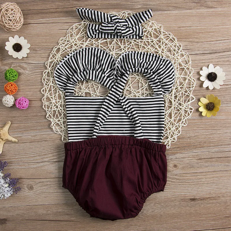 

Pudcoco Baby Boys Girls Fashion Clothes 2 pieces Striped Bodysuit Cotton Blend Black Sleeveless Square Baby Clothes Bodysuit