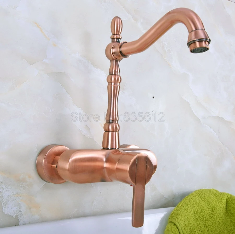 

Antique Red Copper Antique Red Copper Antique Wall Mounted Swivel Spout Bathroom Sink Faucet Single Handle Mixer Tap Wall tnf937