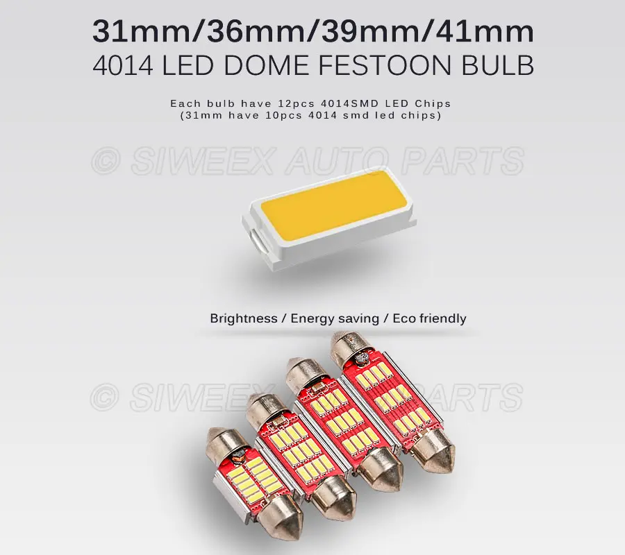 31 мм 36 мм/39 мм/41 мм светодиодный 12 4014 SMD купольный фестон лампы 12V настольная карта лампы номерного знака автомобиля светильник лампы белого цвета