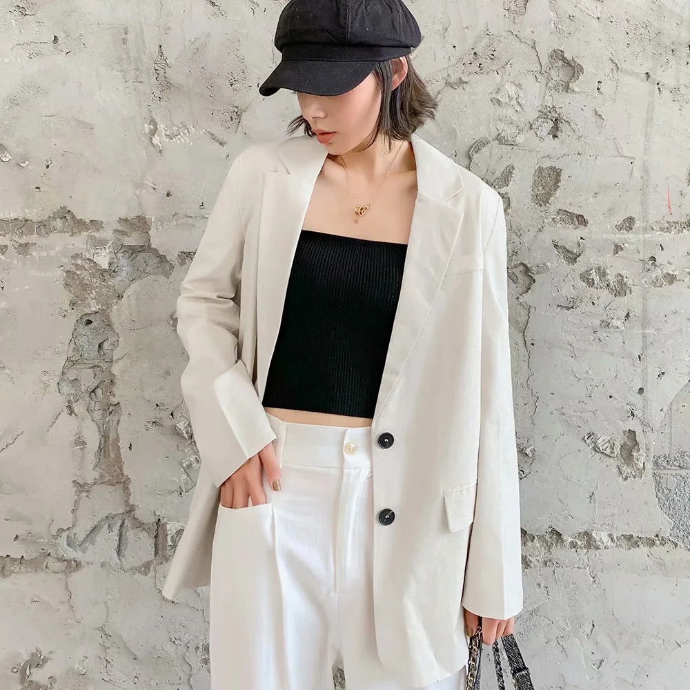 Autumn New Sale Cthink Linen Blazer Women Fashion Long Sleeve Good Quality Beige Suit Coat For Woman Stylish OL Casual Suits