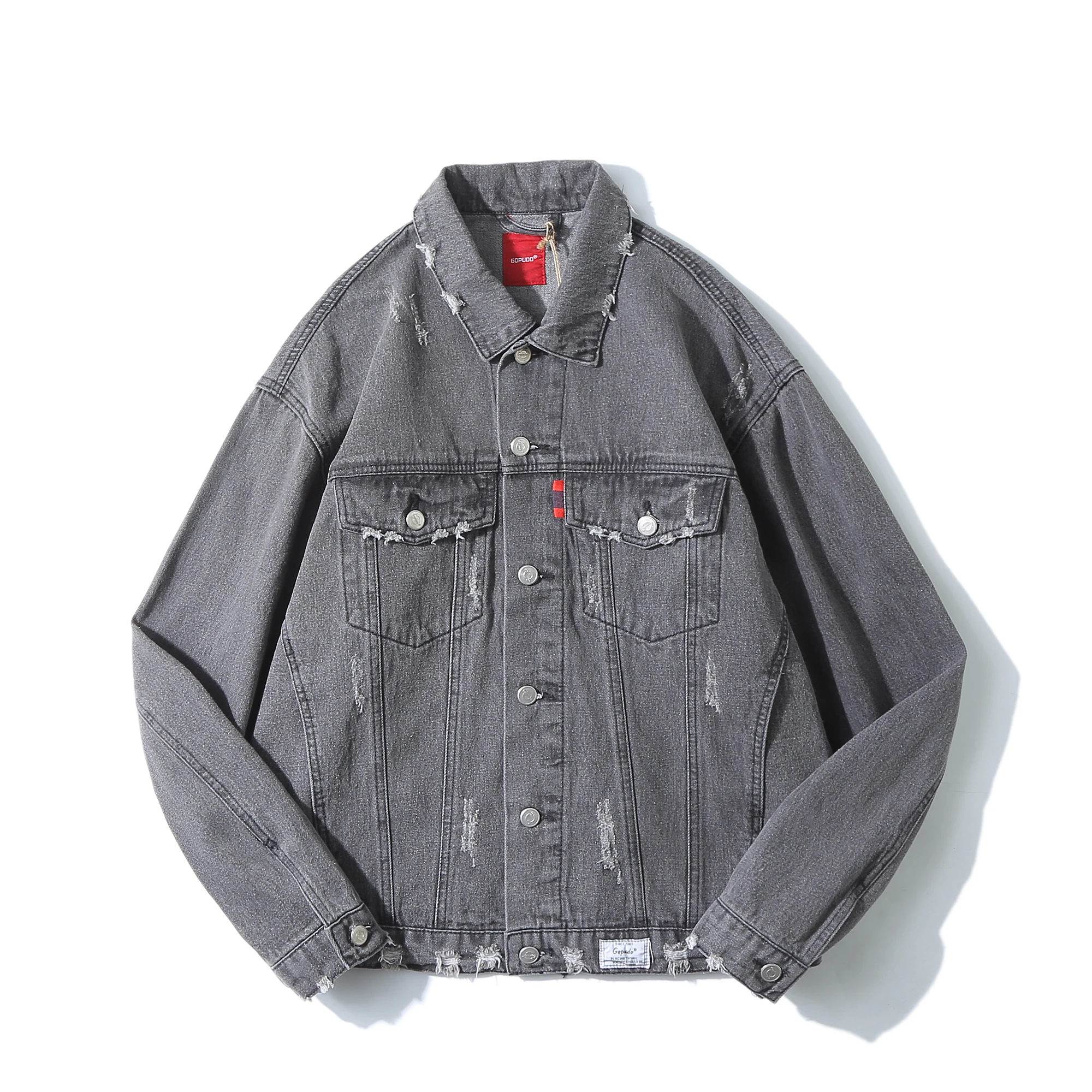 

Trendy Hip Hop Streetwer Ripped Denim Jacket Mens Jeans Jacket Male Cowboy