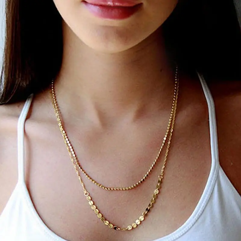 Двухслойное ожерелье Aonani с золотыми пайетками и двойной нитью в стиле бохо