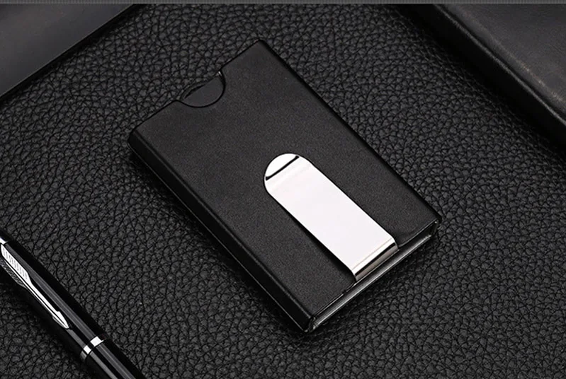 black Мужской держатель кредитной карты для кредитных карт, деловой кошелек из искусственной кожи, Rfid, модный аварийный зажим, высокая емкость, Женский футляр для изменения ID-карты - Цвет: black