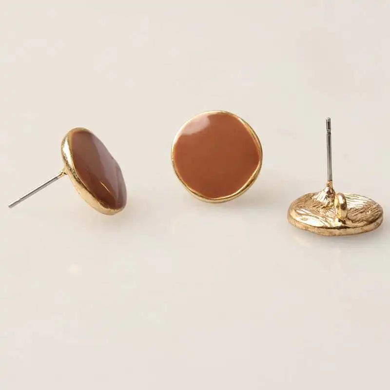 brown Цинковый сплав, Золотая эмаль, круглые серьги, основа, серьги, соединитель, 6 шт./лот, 14 мм, для DIY, серьги, аксессуары - Цвет: brown