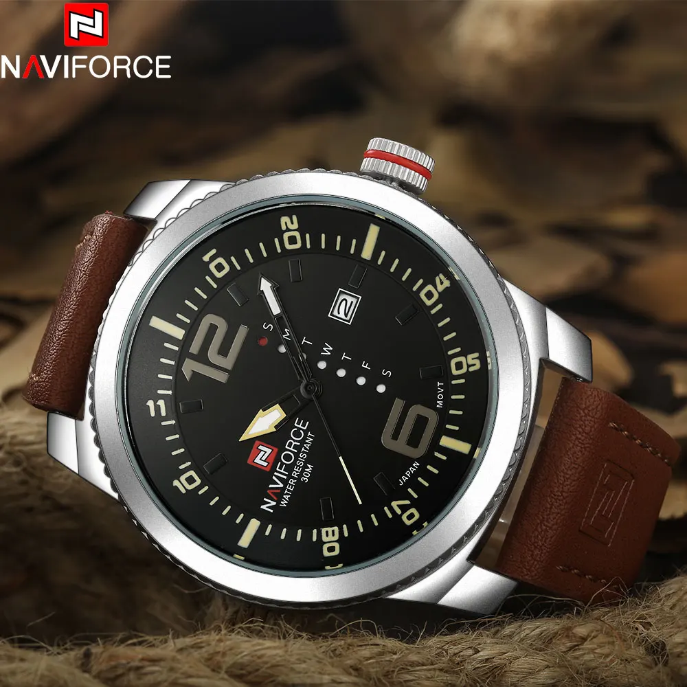Часы NAVIFORCE мужские спортивные кварцевые с кожаным ремешком|clock brand|clock fashionclock band |
