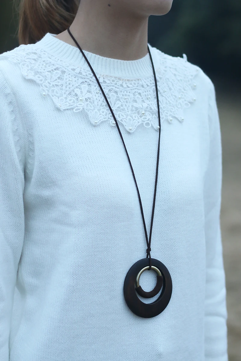 woman Necklace jewelry statement necklaces& pendants long Necklaces vintage Wooden Circle pendant necklace for women collares