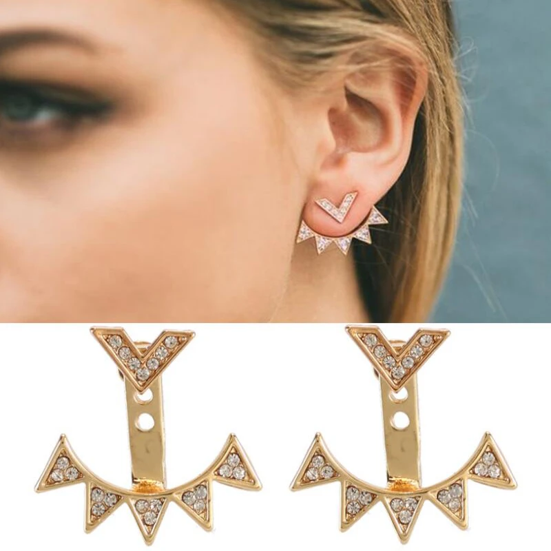 Женские серьги гвоздики Jisensp с геометрическим рисунком элегантные двумя