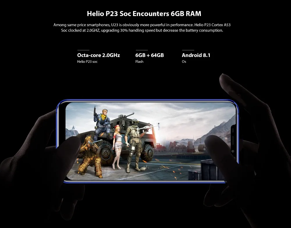 Oukitel U23, 6G, 64G, Восьмиядерный, 6,18 дюймов, FHD+ Дисплей для мобильного телефона, Android 8,1, 16 Мп+ 2 Мп, беспроводной Смартфон с функцией распознавания лица