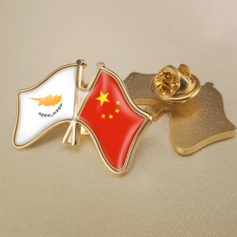 

Cyprus and China Crossed Double Friendship Flags Lapel Pins Brooch Badges