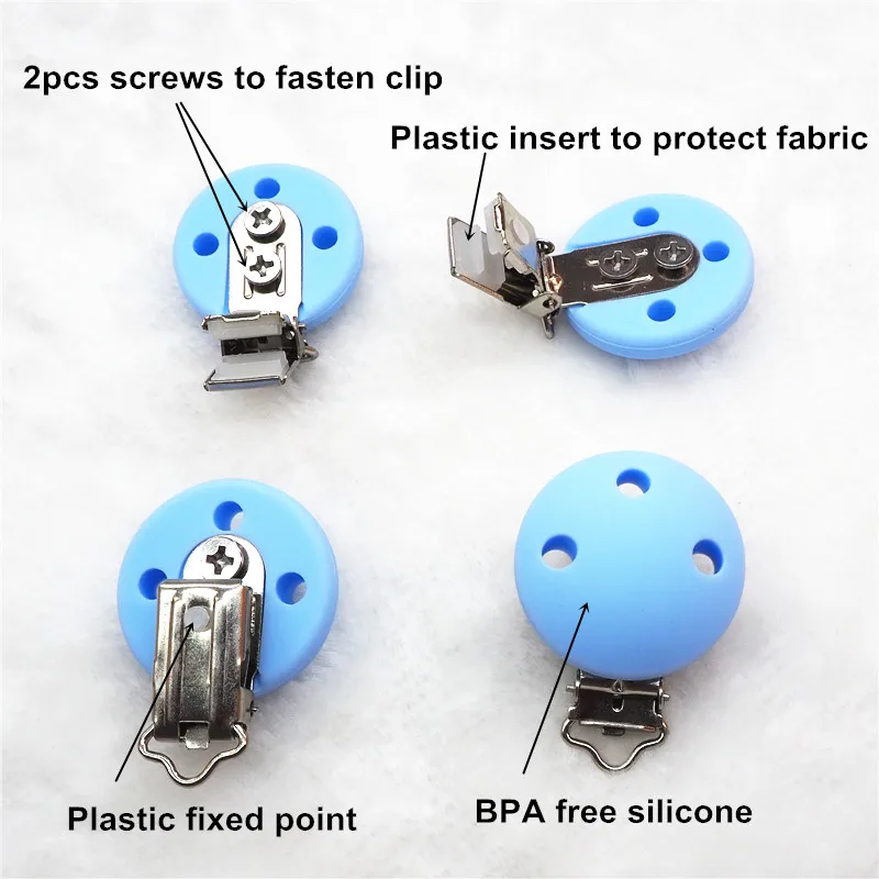 Chenkai 10pcs BPA Free Silicone Round Clips DIY Baby Teether Pacifier Dummy Montessori Sensory Jewelry Holder Chain Toy Clips