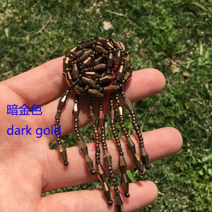 dark gold 4 шт./лот, серые бусины, кисточка, розовый кристалл, Аппликация из бисера для харидресс, черные золотые бусины, нашивка с бахромой, аксессуары для одежды - Цвет: dark gold