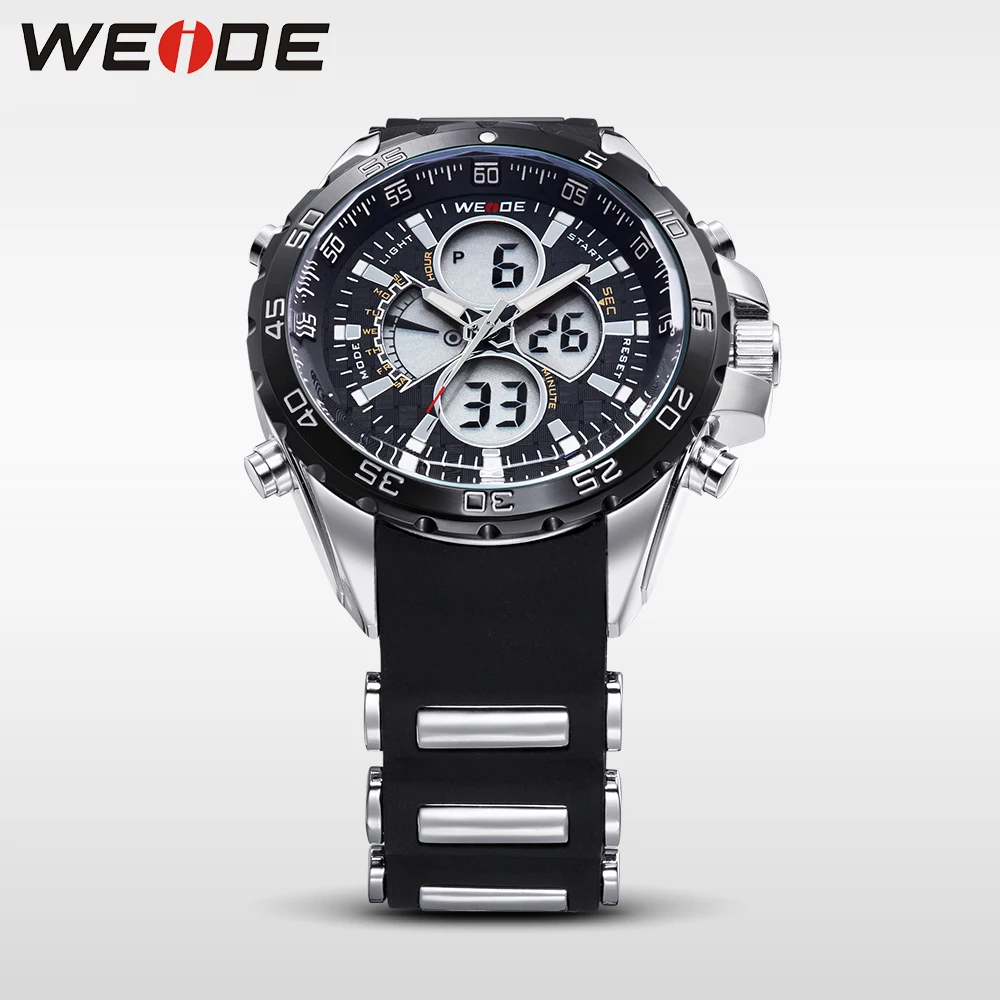 Мужские военные спортивные часы WEIDE Черные Водонепроницаемые Цифровые кварцевые