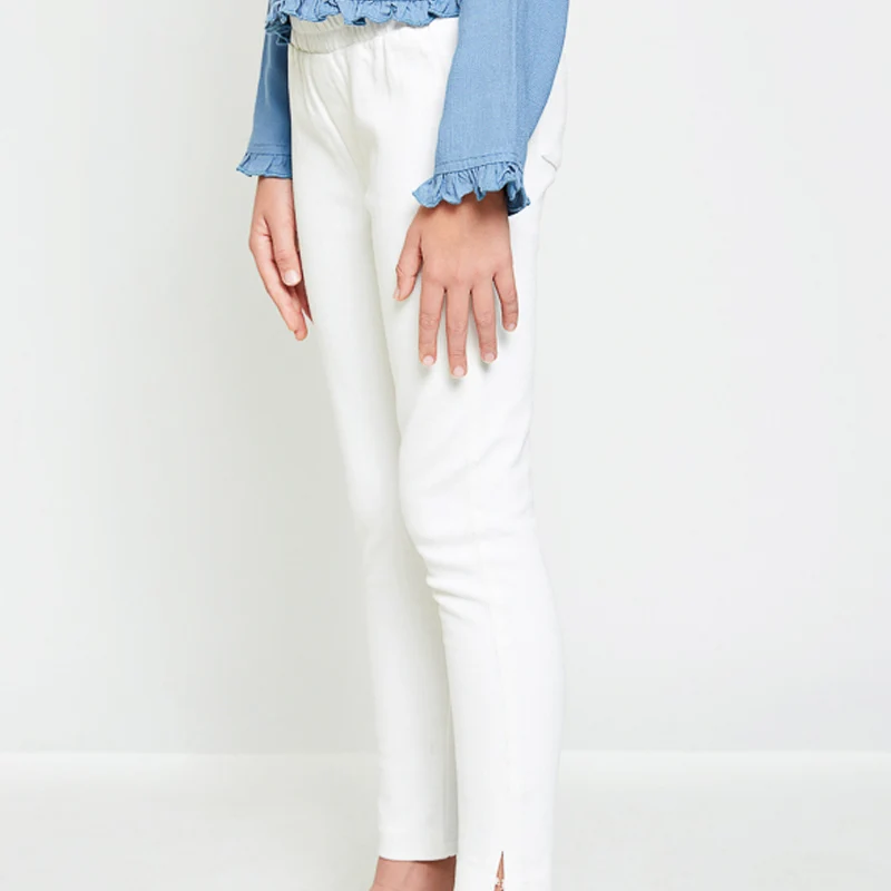 Девушки Джинсы Белый Нормальной Талией Осень 2017 Весна Чистый цвет Эластичный
