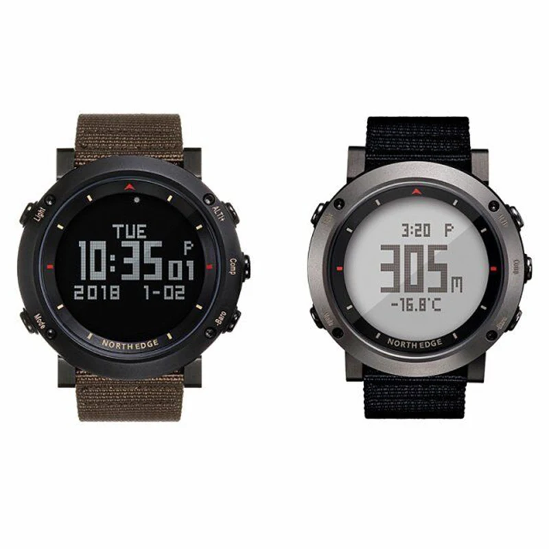 North Edge Men's Sport Digital Watch And Nylon Strap Set Running Swimming Waterproof 50M Altimeter Barometer Compass | Наручные часы