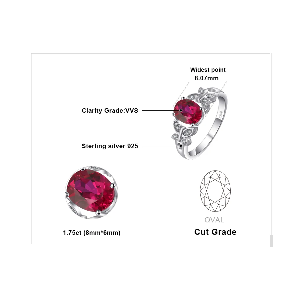 Jewelrypalace бабочка 1.8ct Овальный создания Рубин заявление кольцо 100% 925 стерлингового