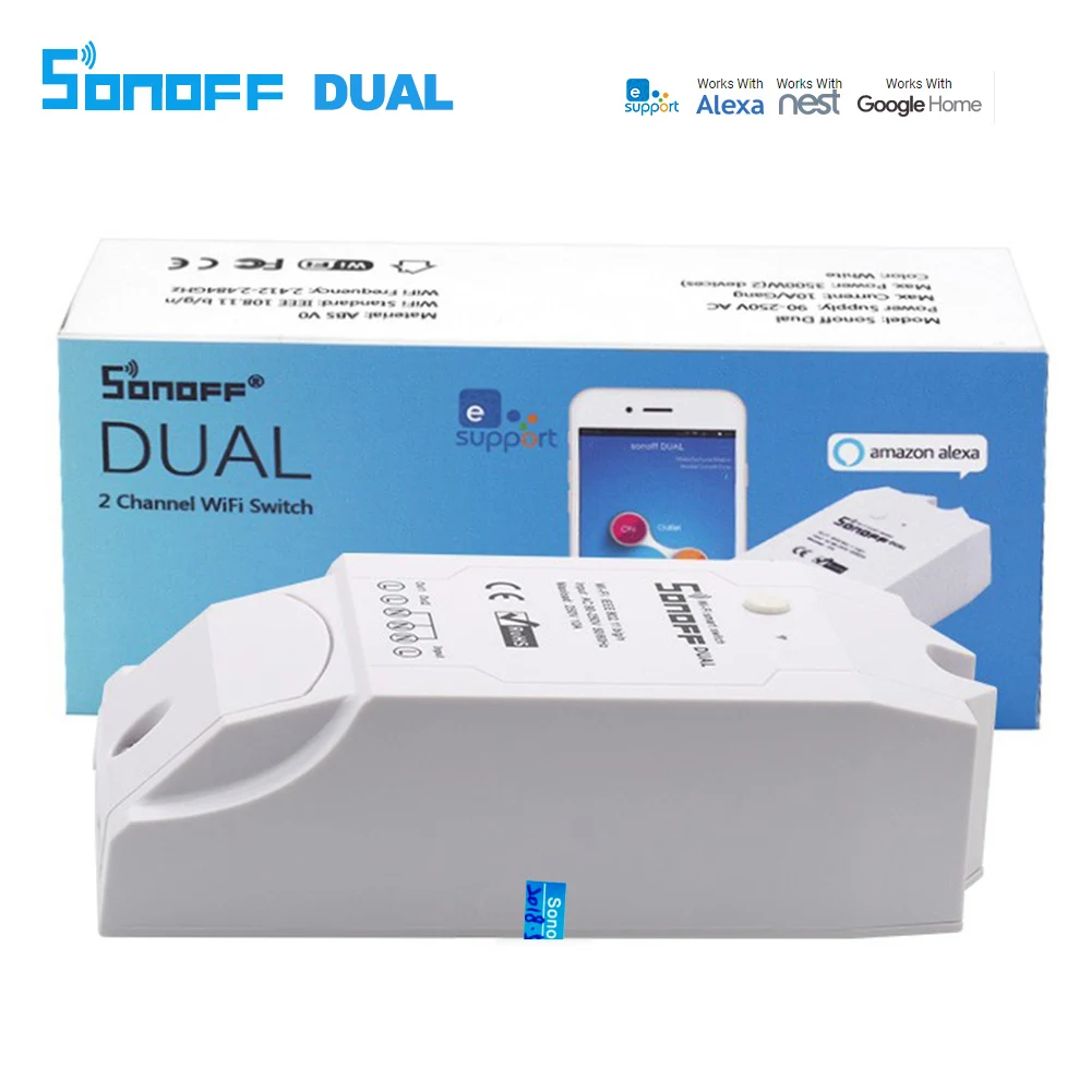 Sonoff двойной Smart Switch Управление 2 Gang Wi Fi пульт дистанционного Лер умный дом