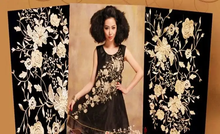 Очень красивая вышивка матовая Золотая Цветочная аппликация гипюровые