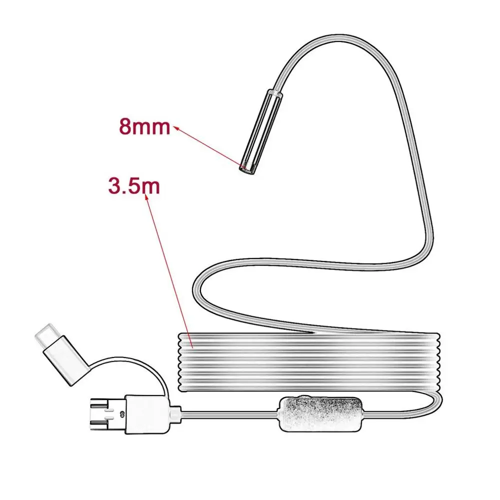 3.5m 8 мм микро Тип usb с портом типа c 3-в-1 компьютер эндоскоп бороскоп трубка Водонепроницаемый USB инспекции 1200P видео Камера для Android - Color: 3.5m