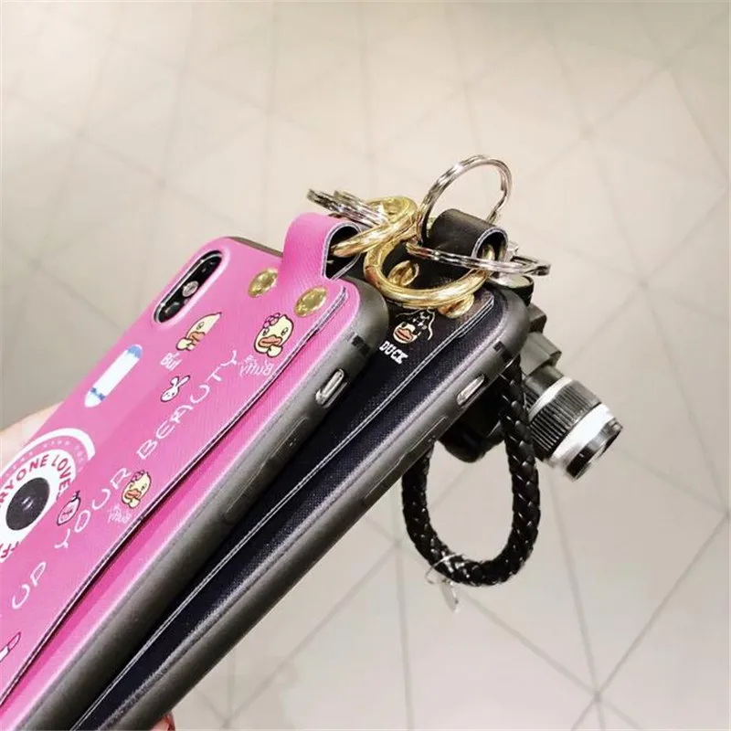 Luxury Retro 3D Stand Camera Phone Case For iphone X 10 6 6s 7 8 6plus 7plus 8plus Bling Soft TPU Cover with Lanyard |