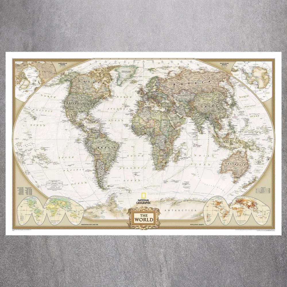 Винтажная большая карта мира холст Художественная печать постер Настенная