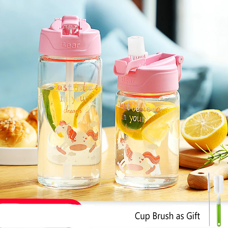 Единорог соломенная стеклянная бутылка для Детская кружка кормления обучающая