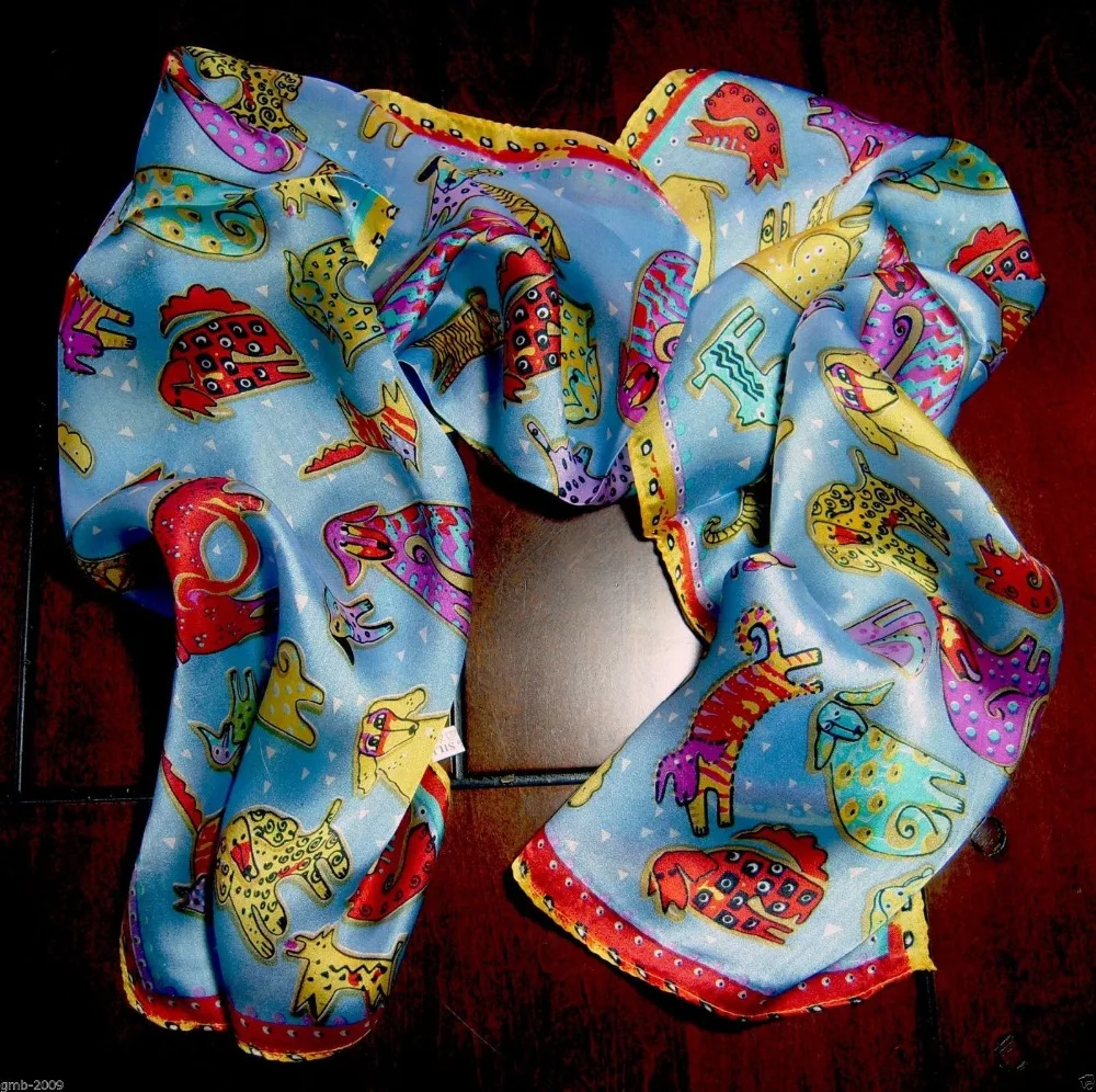 100% шелк синий красный желтый бирюзовый животные Счастливый щенок собаки длинный