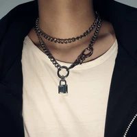 cool handmade silver color lock pendant choker necklaces for women men girl punk gothic chains o round pendant collar necklace