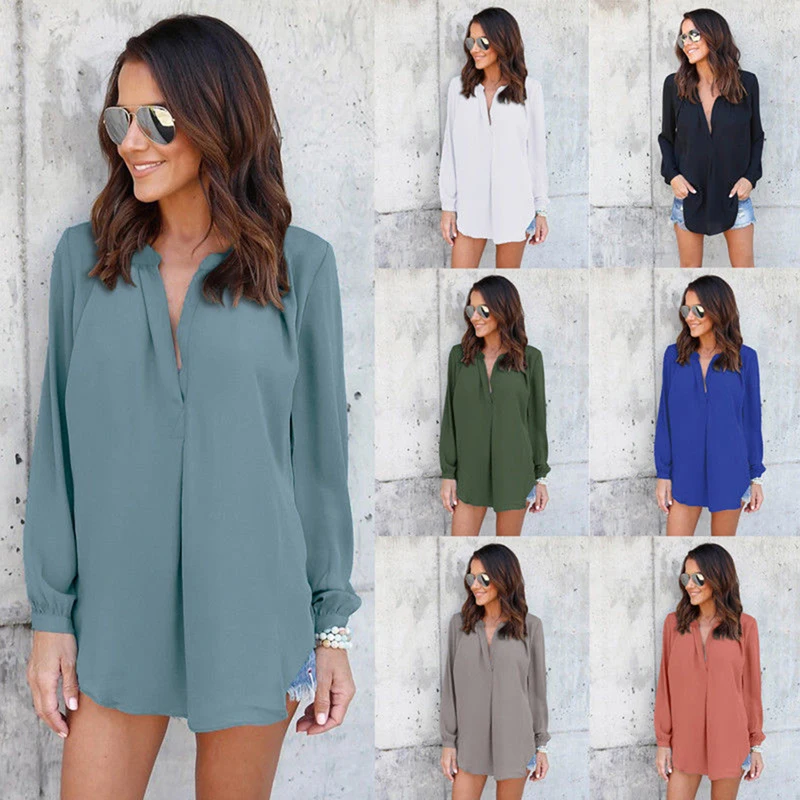 Демисезонный Для женщин Сплошной Цветная рубашка шифон Blusas Femininas Топы с длинным