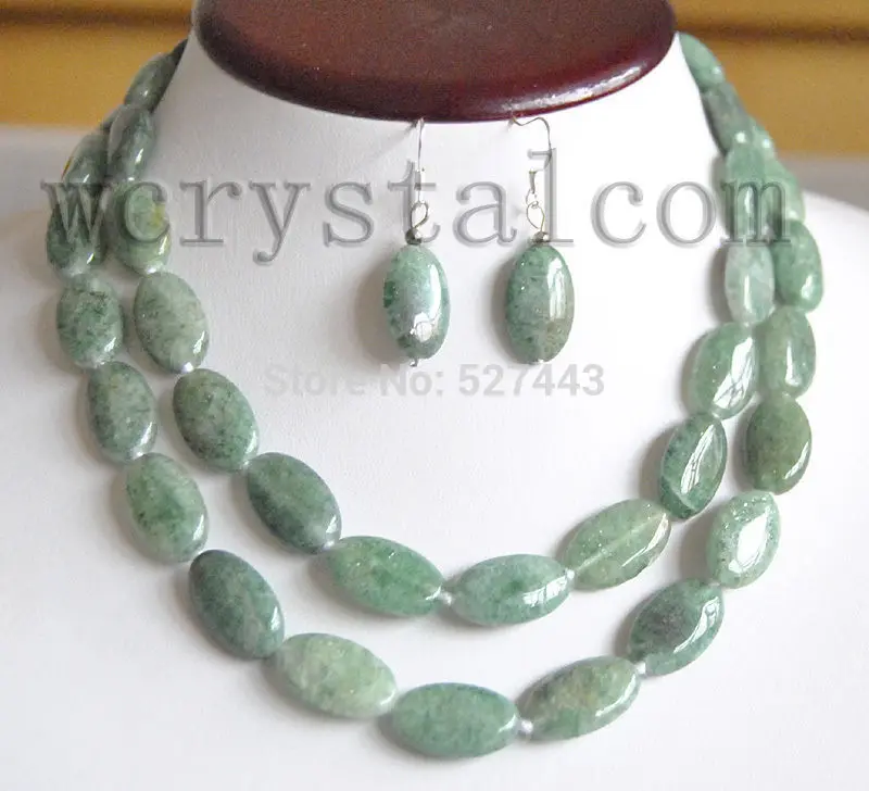 DYY hot sell new - Wholesale JWEW6529 Long green oval Aventurine jade jasper stone necklace 32&quot earrings set (A0511) | Украшения и