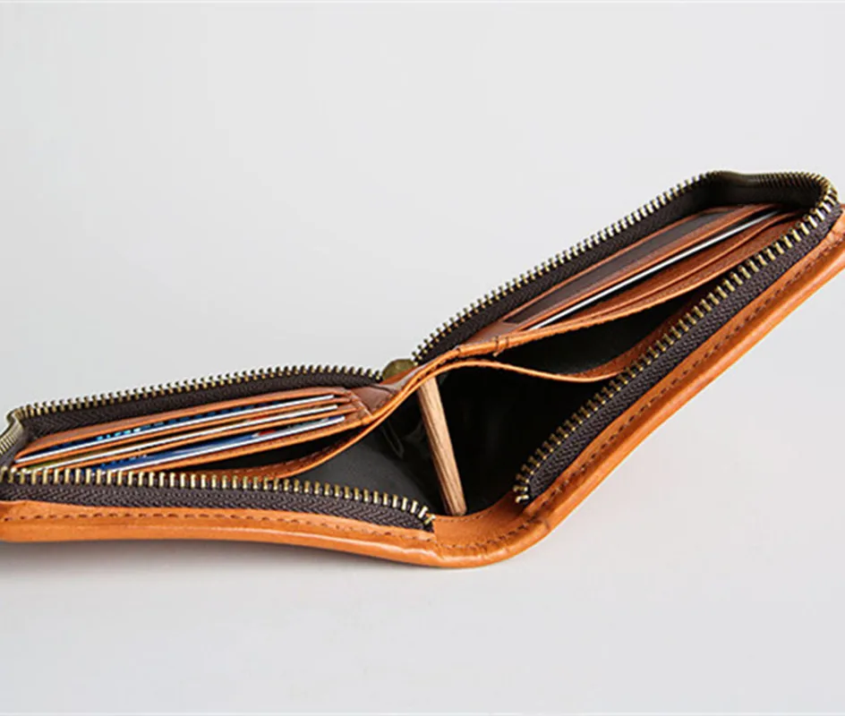 Японский стиль дизайнер растительного дубления кожи для мужчин тонкий мини