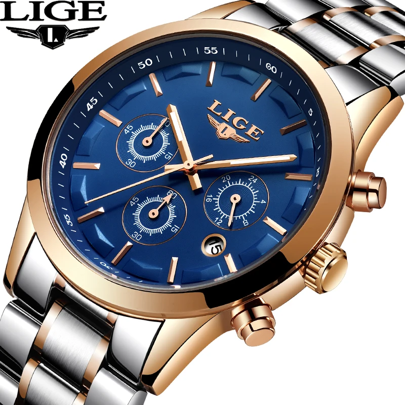 LIGE мужские часы топ BrandLluxury военные спортивные Нержавеющая сталь